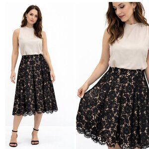 Eliza J Black Cream Lace A-Line Layered Skirt Size 8 Knee Length
